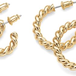 PAVOI 14K Gold Plated Twisted Rope Round Hoop Earrings in Rose Gold, White Gold and Yellow Gold - Image 4