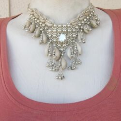 Chunky Cowrie Shell Necklace Earring Set | Handmade Womens Fashion Jewelry | Silver Plated Brass Beads Tassels | Beachy Boho Gypsy Festival Accessory - Image 2