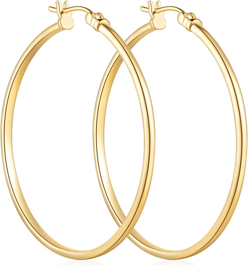 Hoop Earrings 14K Gold Earrings for Women’s Hoop Earrings Minimalist 14K Gold Hoop Earrings for Woman Elegant Large Gold Hoops 45mm*2mm