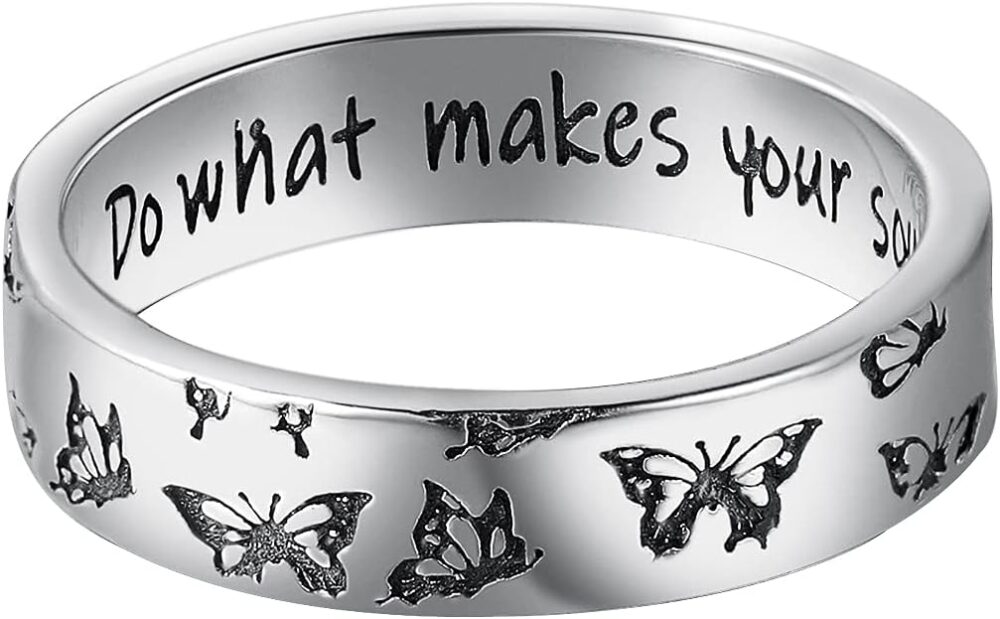 Butterfly Rings,LOVECOM 925 Sterling Silver Various Flying Butterflies Rings for Women Girls Bohemian Delicate Do What Makes Your Soul Shine Letters Ring Cute Insect Wedding Bands Jewelry Gifts for Her