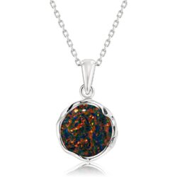 925 Sterling Silver Black Opal Vintage Style Round Pendant; Lab Created October Birthstone; Dainty Black Stone Pendant; Handmade Antique Style Black Opal Necklace For Women - Image 9