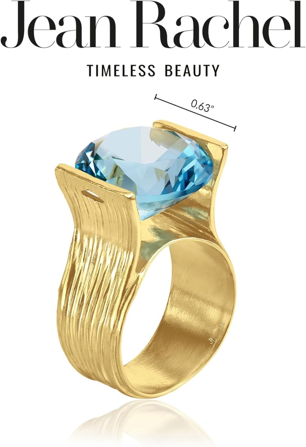 14K Gold Over Sterling Silver Statement Rings With 11.75 TCW Aquamarine Cubic Zirconia, Textured Ring, Dainty Gold Rings, Gifts For Women, Aesthetic Jewelry, Rings For Women, Gold Jewelry For Women - Image 6