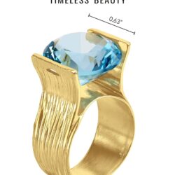 14K Gold Over Sterling Silver Statement Rings With 11.75 TCW Aquamarine Cubic Zirconia, Textured Ring, Dainty Gold Rings, Gifts For Women, Aesthetic Jewelry, Rings For Women, Gold Jewelry For Women - Image 6