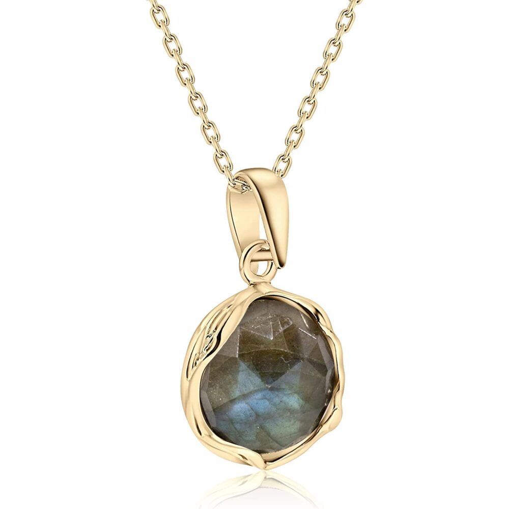 14K Gold Plated Labradorite Necklace Pendant - March Birthstone, Handmade Vintage Style Jewelry for Women