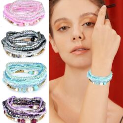 8 Sets Bohemian Stackable Bead Bracelets for Women Bohemian Bracelets Stretch Multi Layered beads Bracelet Set Boho Multicolor Jewelry - Image 5