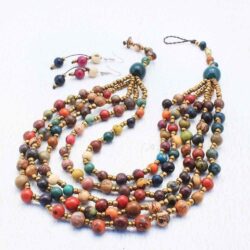 Multi Colored 5 Strand Bib Necklace and Earring Set with Acai Seeds - Handmade Tribal Jewelry for Women - Image 8