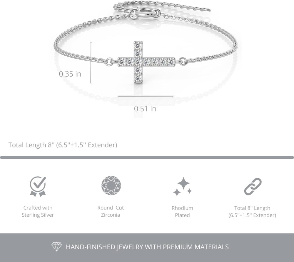 925 Sterling Silver Minimalist Cross Bracelet for Women, Cubic Zirconia AAAAA, Fine Jewelry Gifts for Women & Girls - Image 4