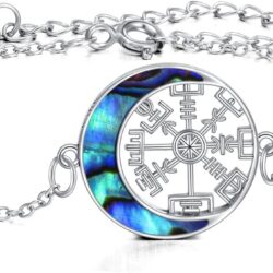 URONE Viking Compass Bracelet Sterling Silver Abalone Shell Crescent Moon Compass Travel Nordic Pagan Jewelry for Women