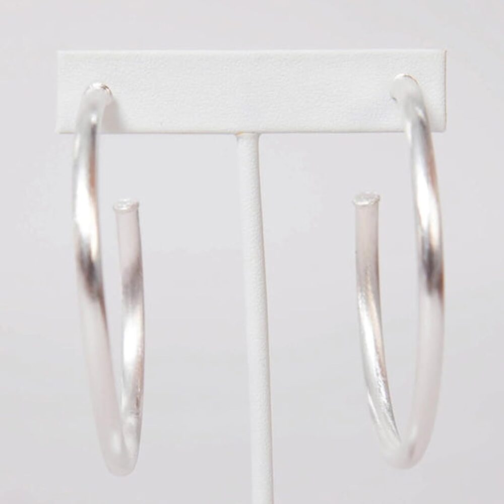 Everybody's Favorite Large 2.5 Inch Tubular Lightweight Statement Hoop Earrings in Brush Silver Plated - Image 7