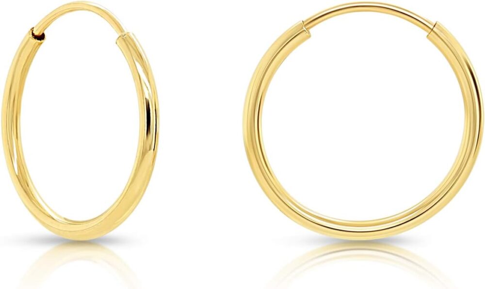 14k Yellow Gold Round Endless Hoop Earrings - 10-20mm…