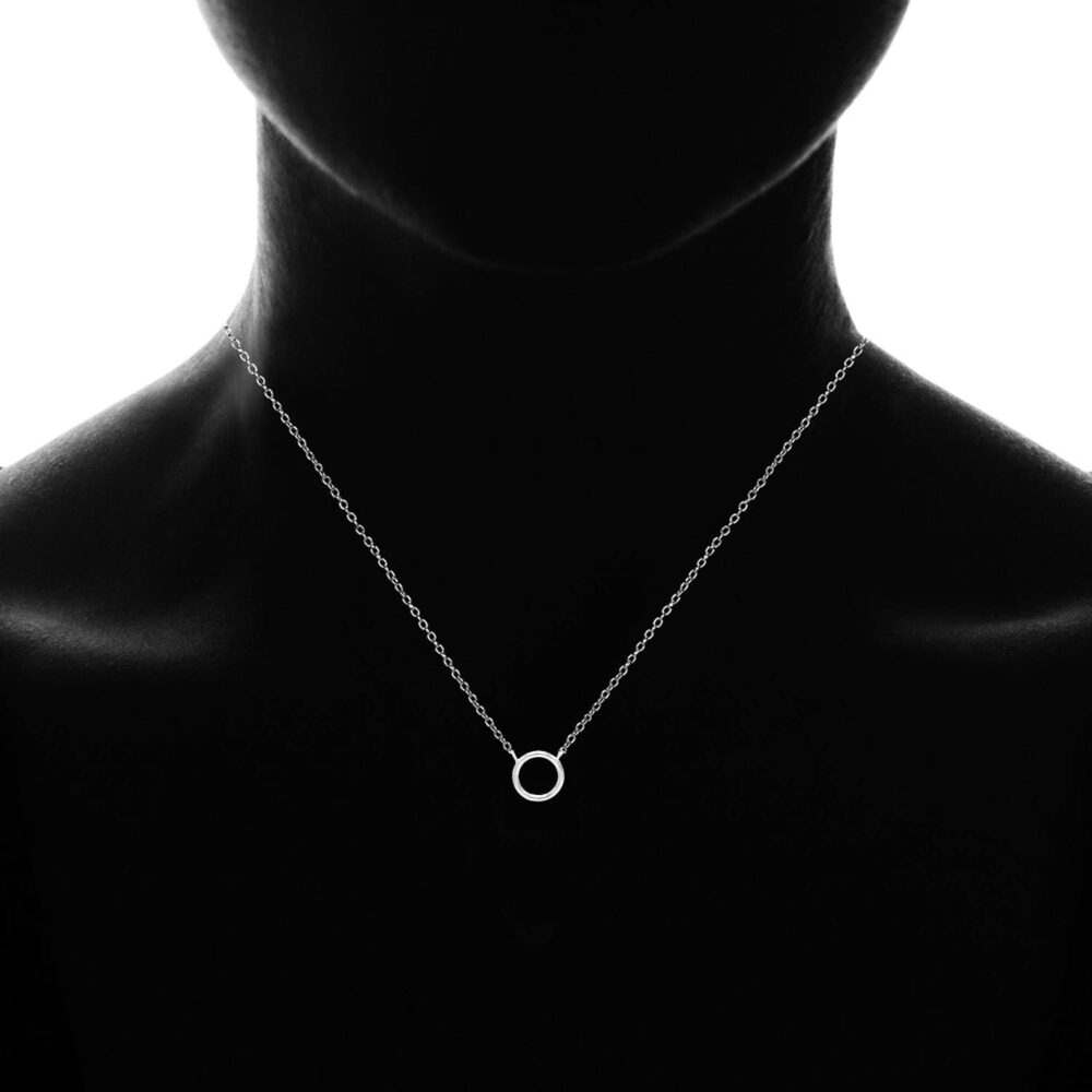 SEA OF ICE Sterling Silver Minimalist Karma Open Circle Open Circle Necklace For Women, 18" Rolo Chain - Image 5