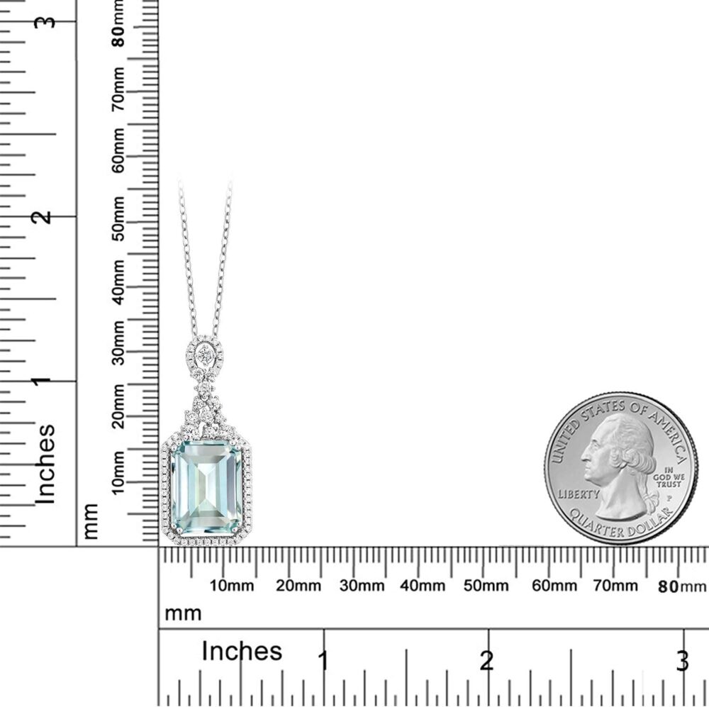 Gem Stone King 925 Sterling Silver Sky Blue Simulated Aquamarine Necklace | Emerald Cut 14X10MM Pendant Necklace for Women | 7.24 Cttw | with 18 Inch Silver Chain - Image 4