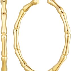 SANDRA REDD Gold Hoop Earrings 14K Gold Hoop Earrings for Women Large Women’s Hoop Earrings Thick Bamboo Joint Design Gold Bamboo Hoop Earrings for Women 34mm*2mm