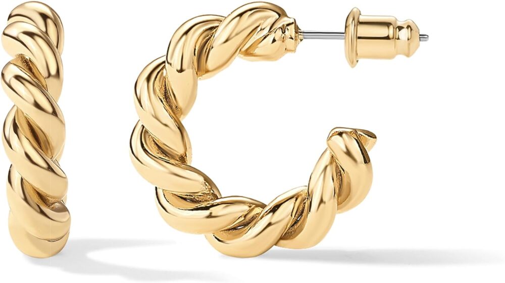 PAVOI 14K Gold Plated Twisted Rope Round Hoop Earrings in Rose Gold, White Gold and Yellow Gold