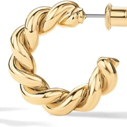 PAVOI 14K Gold Plated Twisted Rope Round Hoop Earrings in Rose Gold, White Gold and Yellow Gold