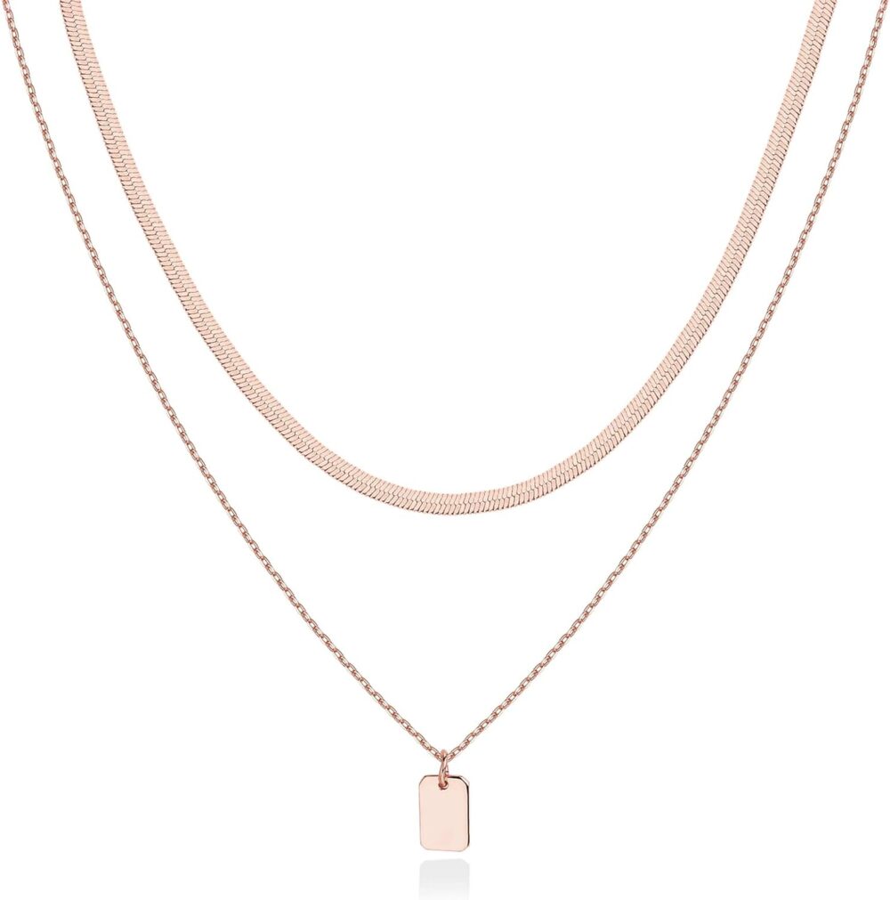 PAVOI 14K Gold Plated Layering Necklaces | Stylish Minimalist Design Pendant Necklaces | Bar, Lotus, Disc, Dog Tag, Horizontal Bar Pendants for Women