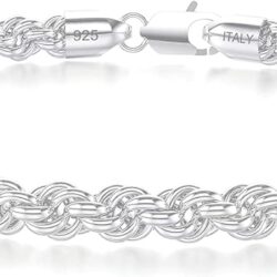 Nometo 925 Sterling Silver Rope Chain Bracelet 3mm4mm5mm Gold/Silver Bracelet for Men Women Silver Bracelet 6.5-9 Inches