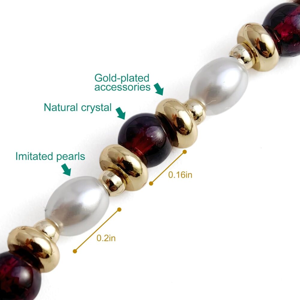 Natural Garnet Gemstone 0.16in Bead Necklace for Women, 14K Gold-Plated Healing Necklace, Chakra Stone Crystal Necklace, Yoga Meditation Pearl Jewelry - Image 3