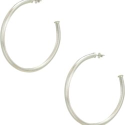 Everybody's Favorite Large 2.5 Inch Tubular Lightweight Statement Hoop Earrings in Brush Silver Plated