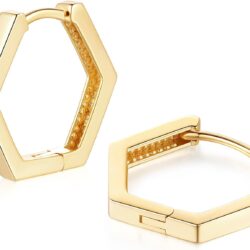 14K Gold Hoop Earrings for Women in Hexagon Styles Delicate Simple Thick Gold Hoop Earrings Allergy-Free Small Gold Hoop Earrings 20mm (gold)