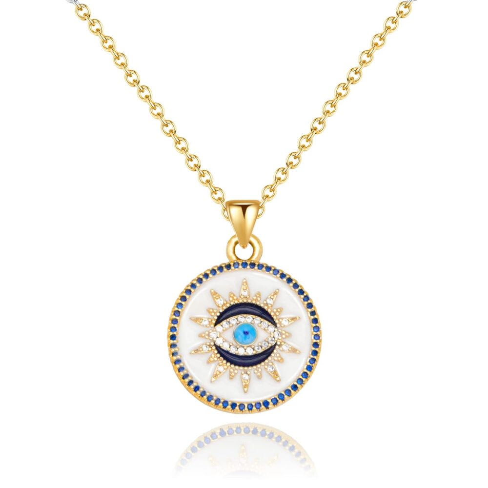 Evil Eye Necklace Gold Protection Jewelry for Women, Ojo Turco Pendant Luck Amulet, Third Eye Necklace Birthday Gift for Her