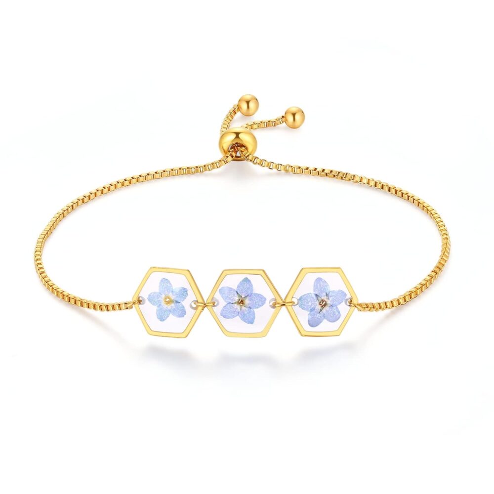 Forget-Me-Not Pressed Wildflower Bracelet | Personalized Handmade Bracelet | Real Wildflowers Bracelet | Alaska State Flower Bracelet | Gold Pressed Flower Bracelet | Gift For Her