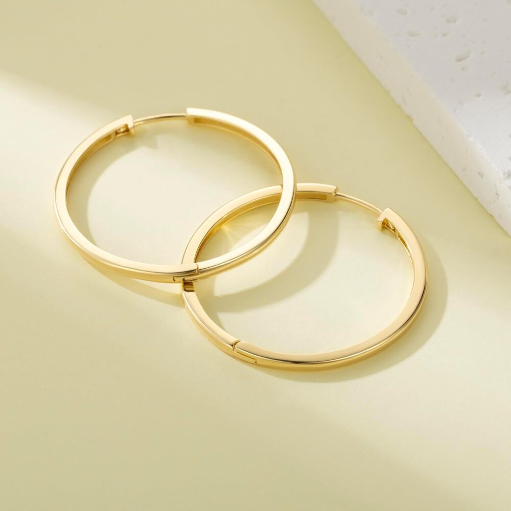 Hoop Earrings 14K Gold Hoop Earrings for Women Large Gold Huggie Hoop Earrings Minimalist 14K Gold Earrings Jewelry 34mm*2mm - Image 2