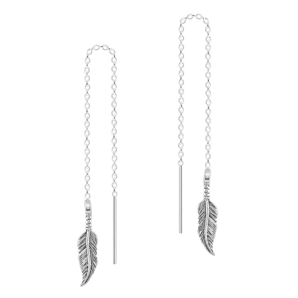 Threader Chain Earrings in 925 Sterling Silver | Thread Through Jewelry for Women and Girls | Multiple Designs Available (Bohemian Feathers) - Image 8