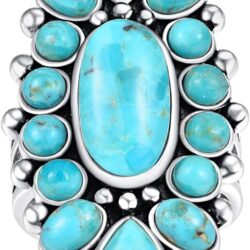 Phyonio 925 Sterling Silver Turquoise/Spiny Turquoise/Teal Turquoise Ring for Women Black Oxidized Silver Statement Rings for Valentine Day Bohemian Flower Ring Size 6-9 - Image 6
