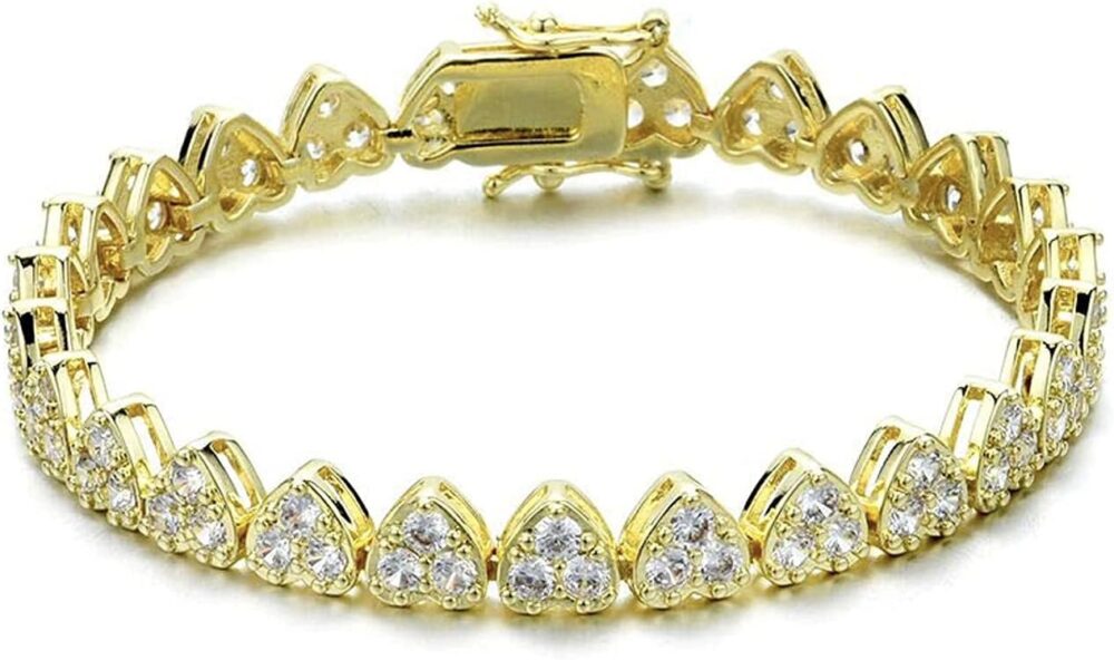 18K Gold Plated Cubic Zirconia Heart Tennis Bracelet - Image 2