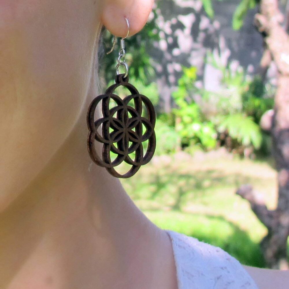 Seed of Life Earrings: Silver Hooks, Wooden Laser Cut, Sacred Geometry Jewelry - Image 4