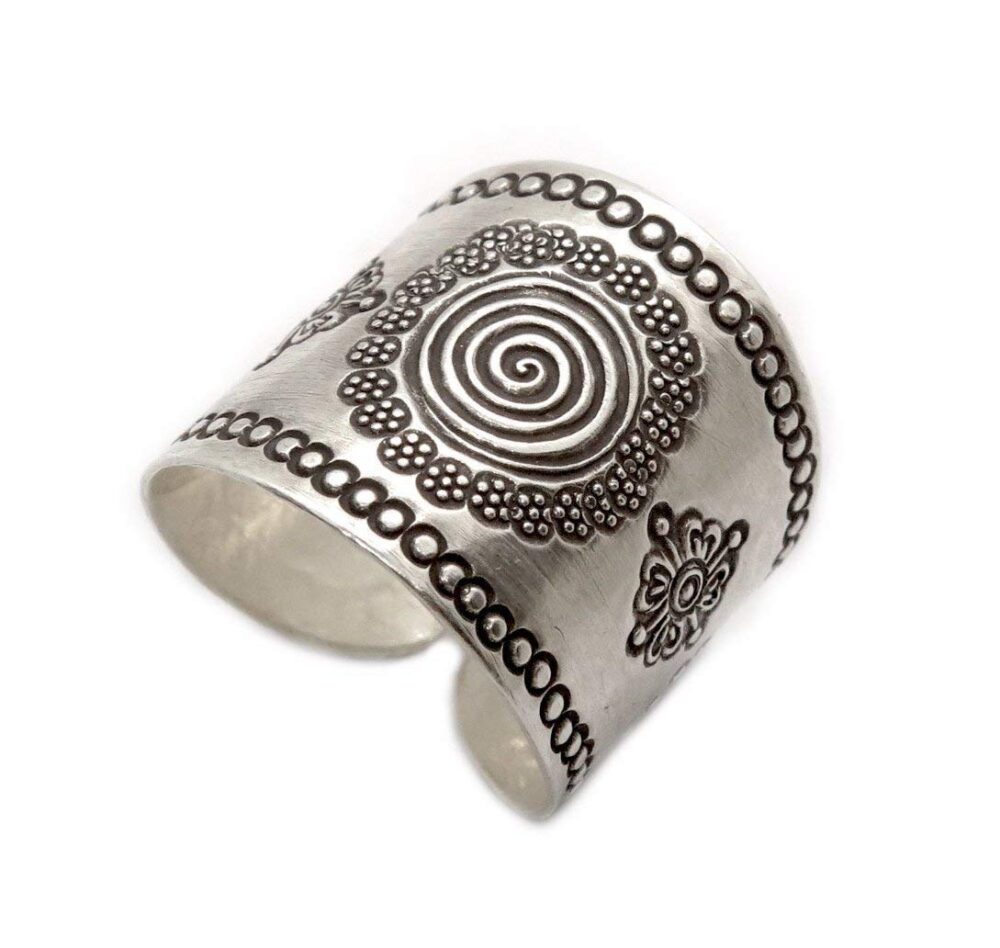 Sterling Silver Mandala ring, Boho Ethnic Tribal Sun Solar Ring, Bohemian Gypsy Silver Ring, Adjustable to sizes 6-12, Can fit also as Thumb Ring