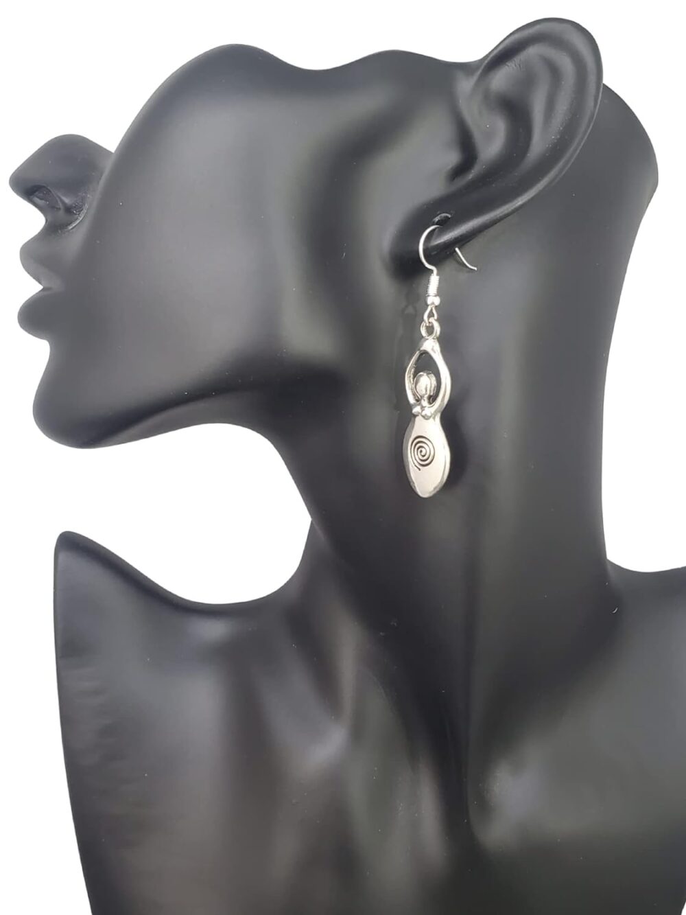 Spiral Fertility Goddess Silver Dangle Earrings - Handmade Antique Tone - Image 3