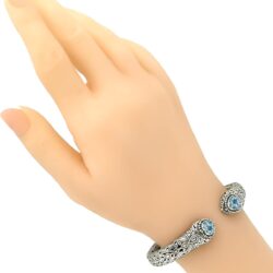 Sterling Silver 925 with Gemstones Bali Filigree Cuff Bracelet - Image 5