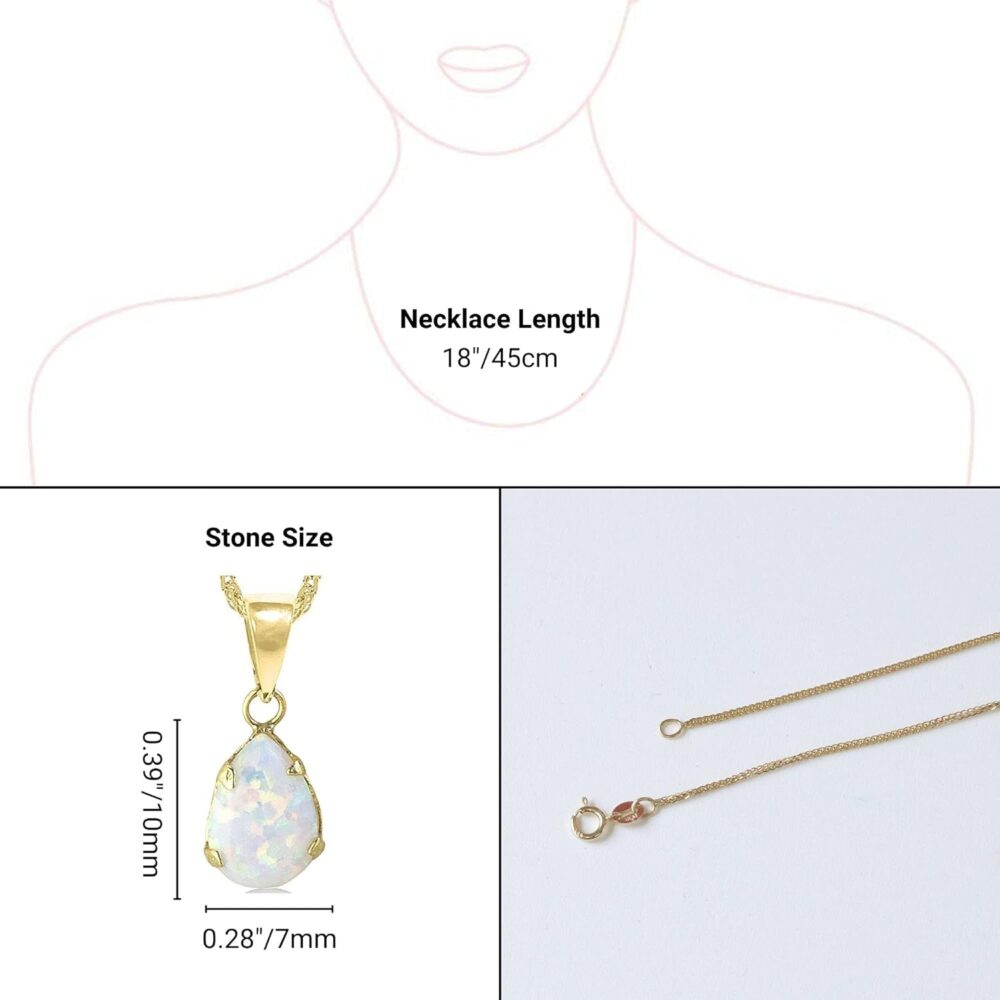 14K Gold White Opal Necklace - Dainty Pear-Shape Teardrop Pendant, 7x10mm 14K Solid Yellow Gold Necklace, October Birthstone Opal Gemstone - Handmade Bridal Wedding Jewelry for Brides and Classy Women - Image 7