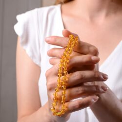 Amberistan Honey Amber Necklace for Women with 18K Gold Plated Silver Clasp - 17inch + 2inch Extender- HandMade from Baroque Amber Beads (Honey) - Image 6