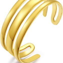 Women'S Cuff Bracelets 14k Gold-Plated Bracelet Minimalist Stainless Steel Handmade Bangle