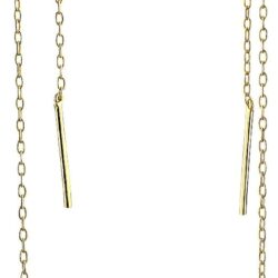 Minimalist Geometric Drop Bar Chain Threader Earrings For Women Teen 14K Gold Plated .925 Sterling Silver