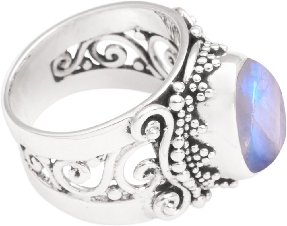 NOVICA Artisan Handmade Rainbow Moonstone Cocktail Ring .925 Sterling Silver Single Clear Indonesia Gemstone 'Glorious Vines' - Image 3