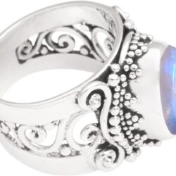 NOVICA Artisan Handmade Rainbow Moonstone Cocktail Ring .925 Sterling Silver Single Clear Indonesia Gemstone 'Glorious Vines' - Image 3