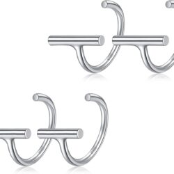 CHIC & ARTSY Half Hoops Earrings 925 Sterling Silver Small Huggie Hoop Earrings Ball, Bar, Star, Moon, Heart, Cross, Dot, Triangle Half Hoops Cartilage Piercing Earrings Tiny Hoop Stud Earrings - High Polished Hug Hoop Earrings for Women