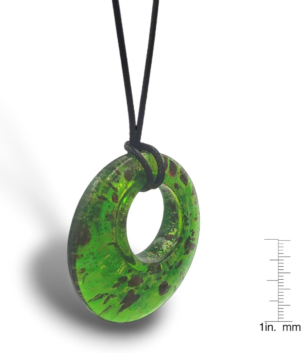 Handmade Murano Inspired Oval Green Glass Necklace Pendants - Hypoallergenic Artisan Lampwork Italian Style Glass Jewelry - Image 3