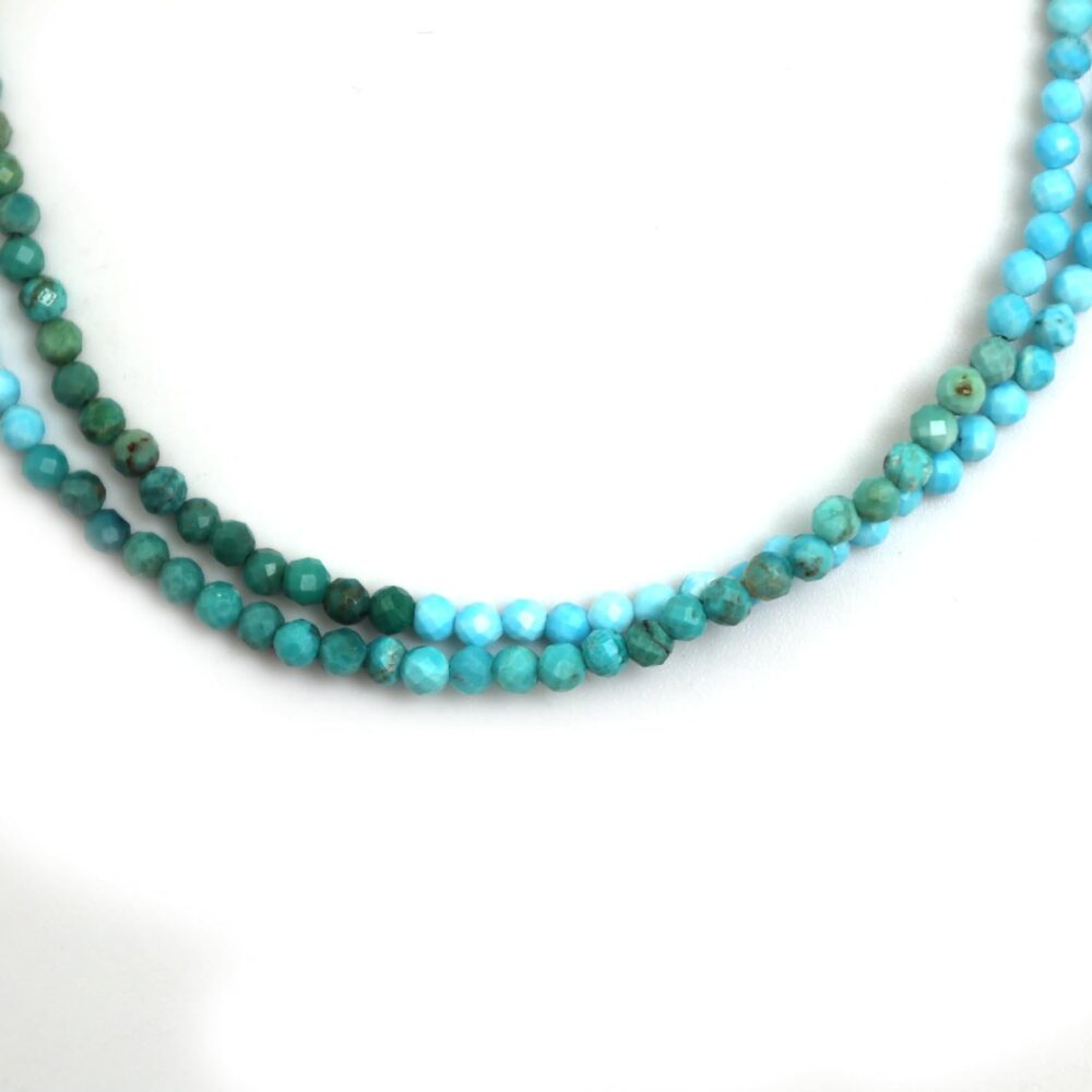 Gempires Turquoise Beaded Choker Necklaces, Crystal Necklace, 2.4-2.5 mm Beads, Bohemian Style, December Birthstone Gifts, 18 inch Adjustable 14k Gold Plated Chain - Image 3