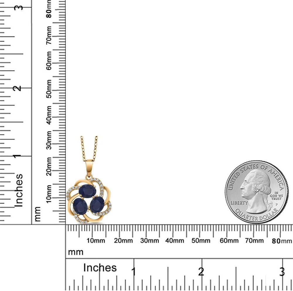 Gem Stone King 18K Yellow Gold Plated Silver Blue Sapphire 3 Stone Pendant Necklace For Women (2.04 Cttw, Gemstone Birthstone, Oval 6X4MM, with 18 Inch Chain) - Image 6