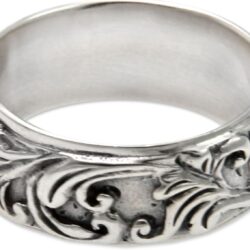 Handmade Sterling Silver Leaf Tree Band Ring - 8mm Width - Flourishing Foliage