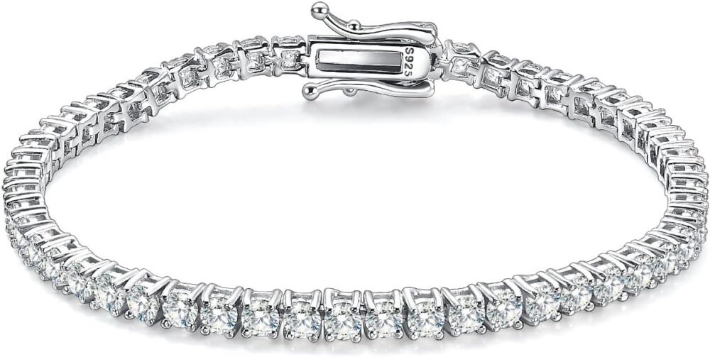 Gem's Beauty 2.22-35.00CT Moissanite Tennis Bracelet for Women Men 2-6.5mm D Color VVS1 Round Cut Diamond Tennis Bracelet 18k White Gold Plated 925 Sterling Silver Tennis Bracelet for Women