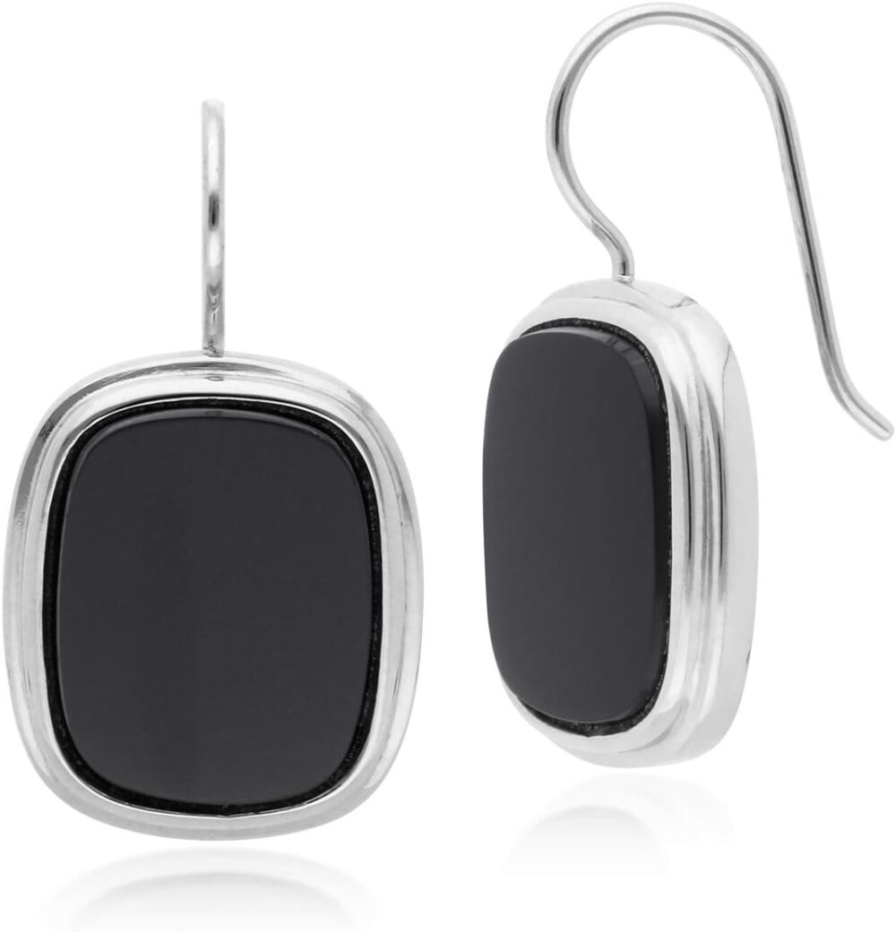 Sterling Silver Black Onyx Square Cushion 16.7x13.3 mm Earrings Art Deco Statement for Women