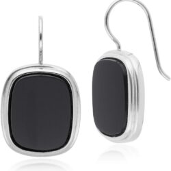 Sterling Silver Black Onyx Square Cushion 16.7x13.3 mm Earrings Art Deco Statement for Women