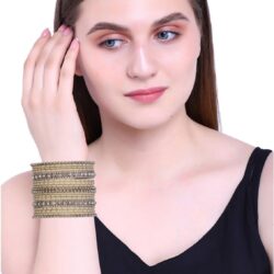 Efulgenz Indian Oxidized Jewelry for Navratri Indian Bangle Set Rhinestone Crystal Boho Oxidized Bracelet Metal Bangle Set Jewelry for Women - Image 3