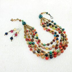 Multi Colored 5 Strand Bib Necklace and Earring Set with Acai Seeds - Handmade Tribal Jewelry for Women - Image 6